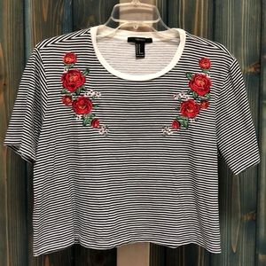 Forever 21 Crop Top with Roses and Stripes